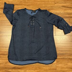 New Directions Women's Blue Lace Up Front Tunic Top Size XL 3/4 Sleeve